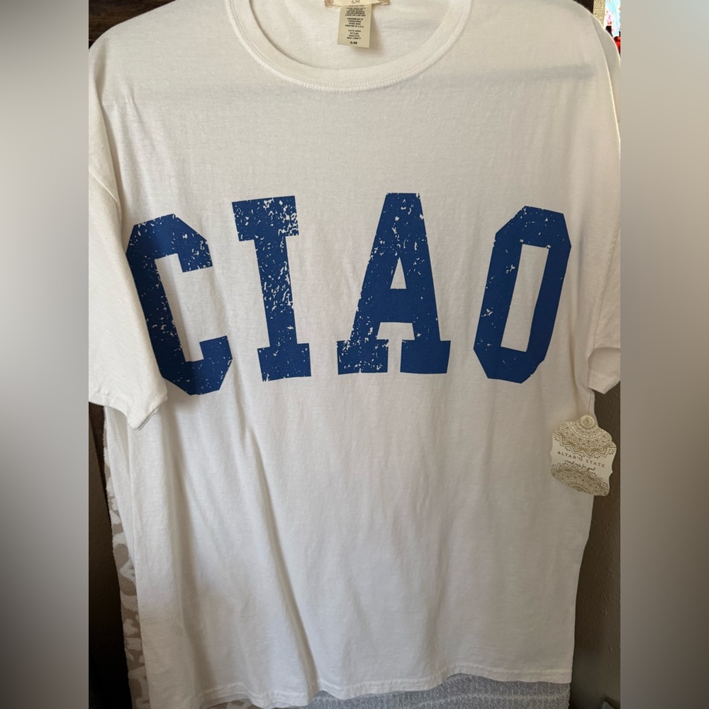 Altar'd State White and Blue 'CIAO' Tee